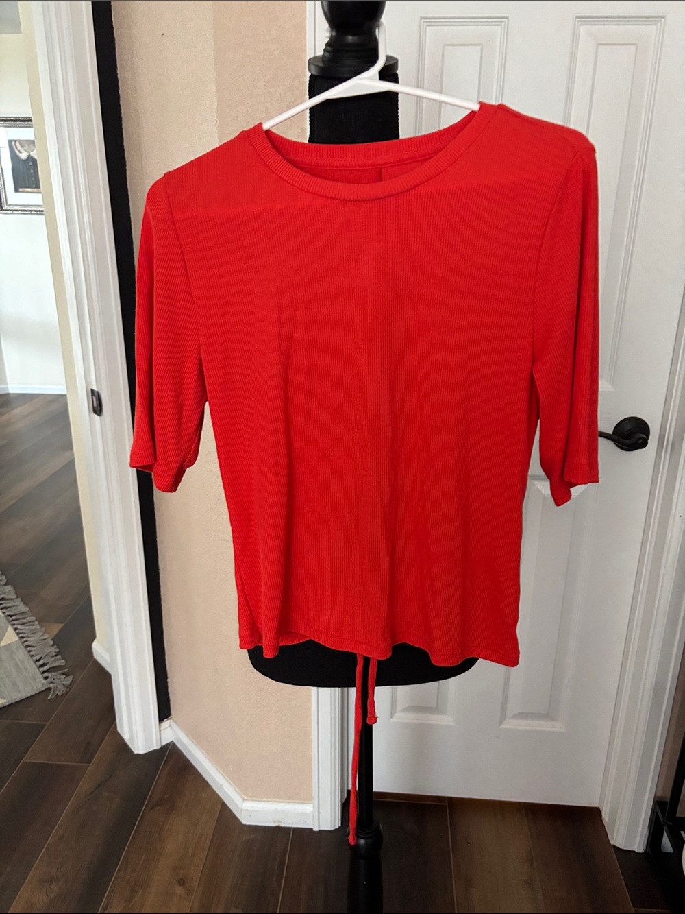 GAP Bright Red Ribbed Short-Sleeve Top with Drawstring Hem